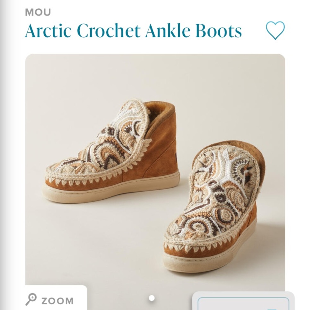 Mou Arctic Crochet Ankle Boots, size 38/8.5